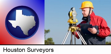 a surveyor with transit level equipment in Houston, TX