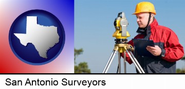 a surveyor with transit level equipment in San Antonio, TX