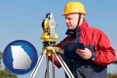georgia map icon and a surveyor with transit level equipment