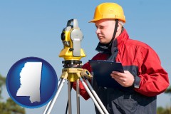 mississippi map icon and a surveyor with transit level equipment
