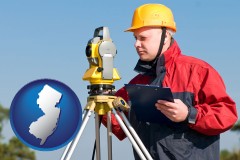 new-jersey map icon and a surveyor with transit level equipment