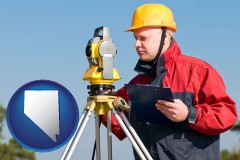 nevada map icon and a surveyor with transit level equipment