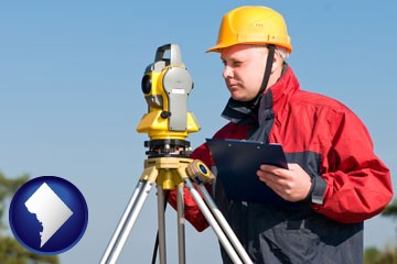 a surveyor with transit level equipment - with Washington, DC icon