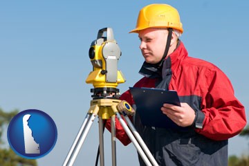 a surveyor with transit level equipment - with Delaware icon