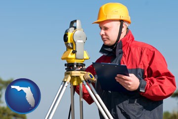 a surveyor with transit level equipment - with Florida icon