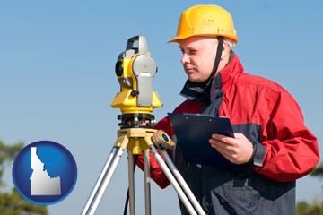 a surveyor with transit level equipment - with Idaho icon