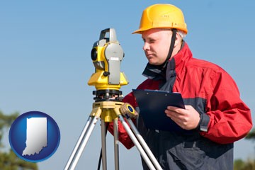 a surveyor with transit level equipment - with Indiana icon