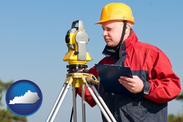 a surveyor with transit level equipment - with Kentucky icon