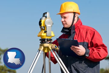 a surveyor with transit level equipment - with Louisiana icon
