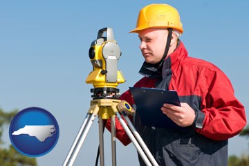 a surveyor with transit level equipment - with North Carolina icon