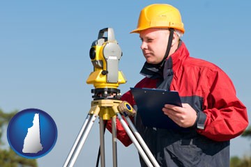 a surveyor with transit level equipment - with New Hampshire icon