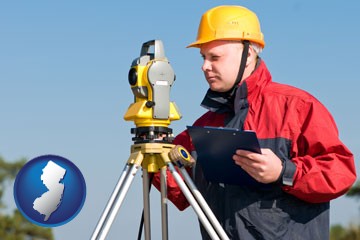 a surveyor with transit level equipment - with New Jersey icon