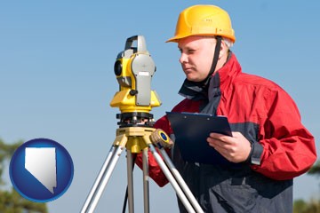 a surveyor with transit level equipment - with Nevada icon