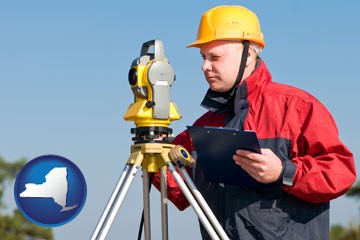 a surveyor with transit level equipment - with New York icon