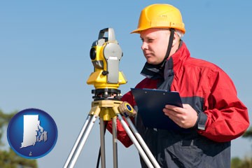 a surveyor with transit level equipment - with Rhode Island icon