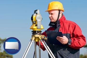a surveyor with transit level equipment - with South Dakota icon