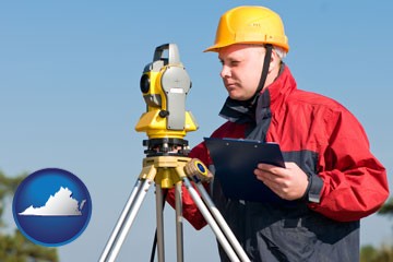 a surveyor with transit level equipment - with Virginia icon