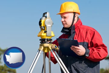 a surveyor with transit level equipment - with Washington icon