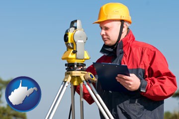 a surveyor with transit level equipment - with West Virginia icon