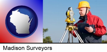 a surveyor with transit level equipment in Madison, WI